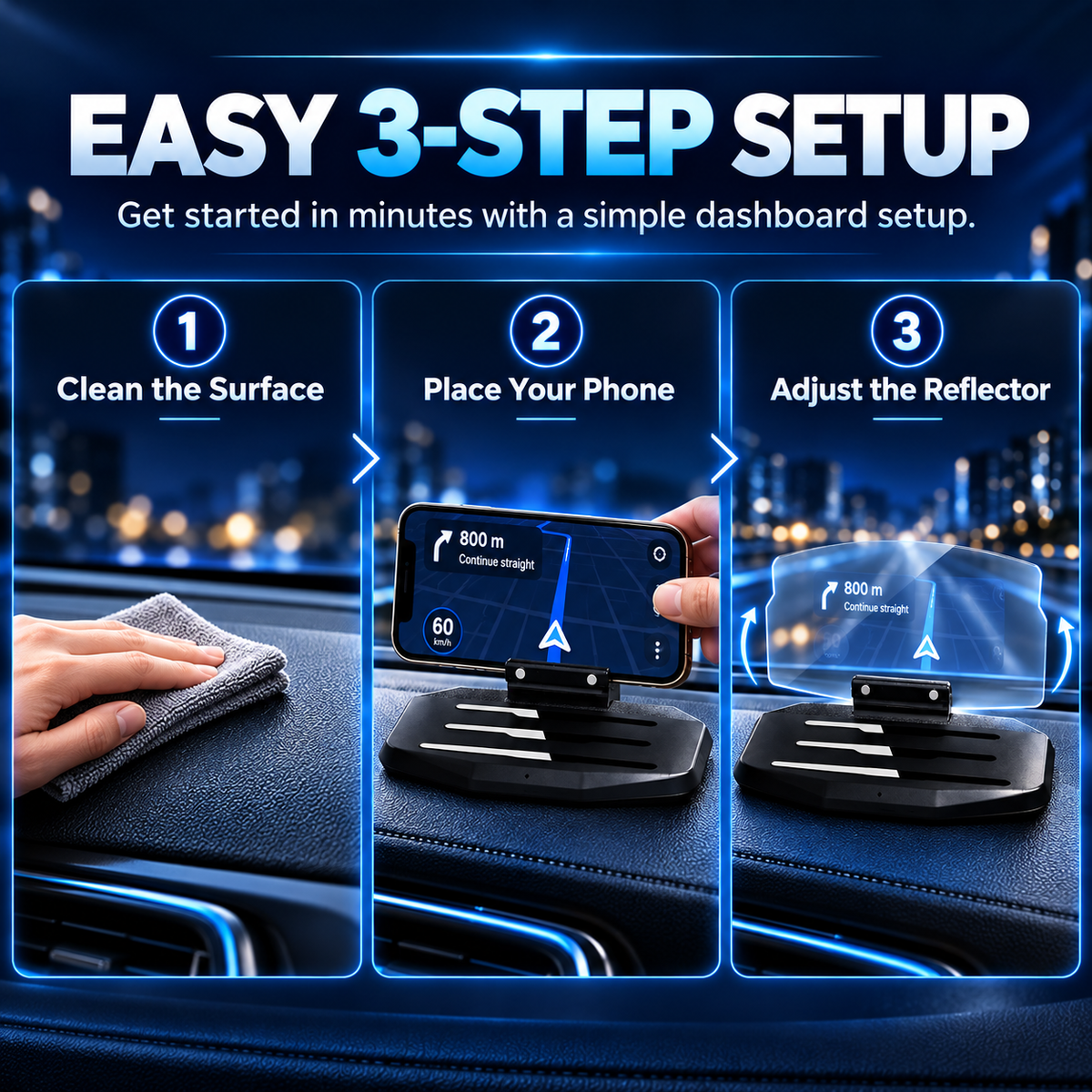 đ ăSmart In-Car HUD Co-PilotăWorks on Sedans, SUVs, Pickups, RVs, and More!