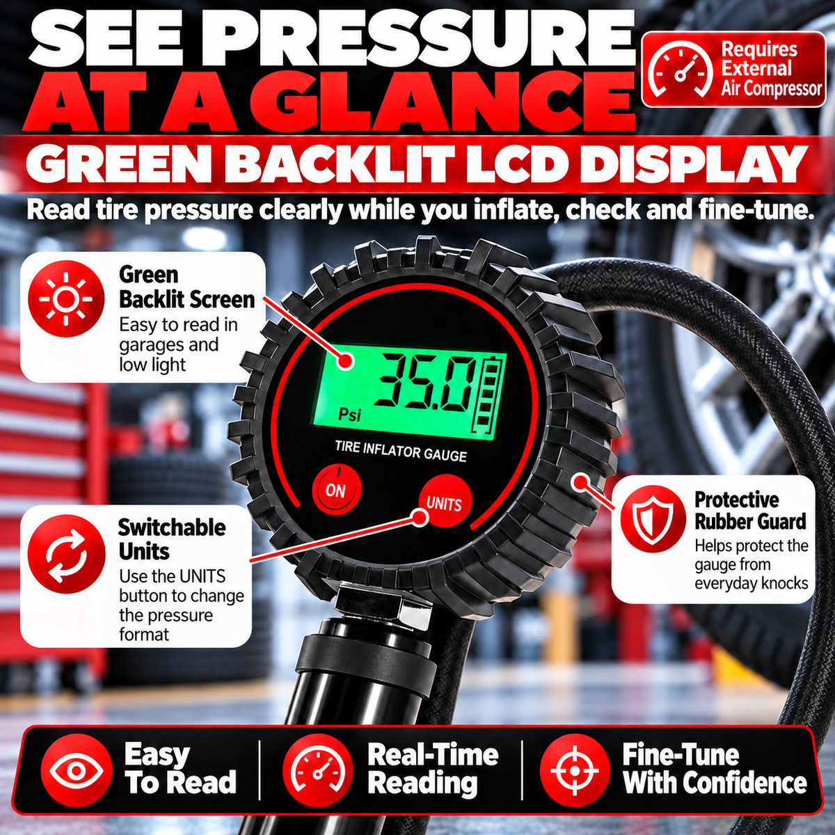 🔧 200 PSI Digital Tire Inflator Gauge – 3-in-1 Air Chuck, Pressure Gauge & Air Bleeder🚗