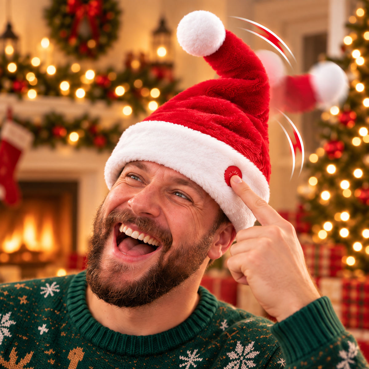 🎅Last Day 49% OFF✨ Animated Santa Party Hat – One Button, Instant Christmas Chaos 😂