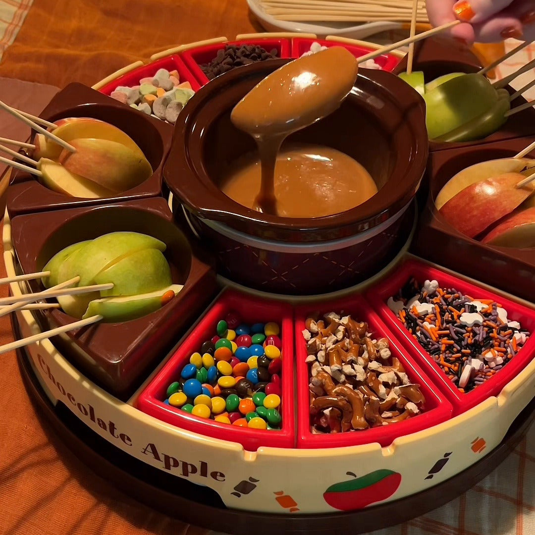 🍎 Rotating Caramel Apple Dipping Station – DIY Dessert Party Tray