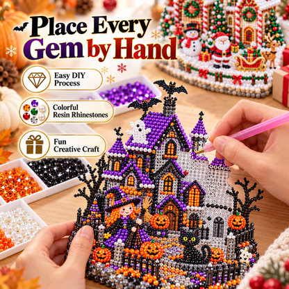 🎄🎃 3D DIY Diamond Art Village Kit – Christmas & Halloween Craft Decor