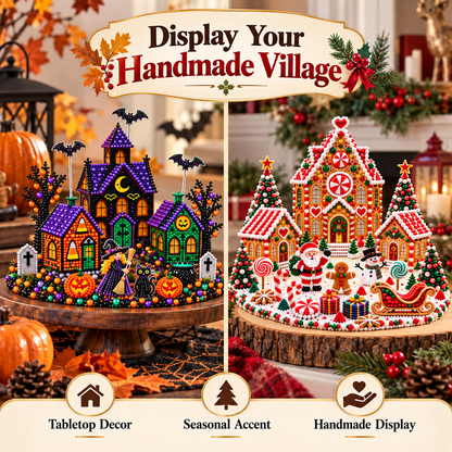 🎄🎃 3D DIY Diamond Art Village Kit – Christmas & Halloween Craft Decor