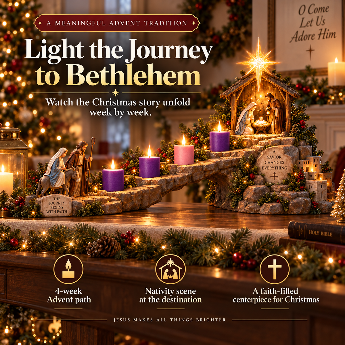 ✨45 %✝️ Journey to Bethlehem – 4-Week Lighted Advent Nativity Path