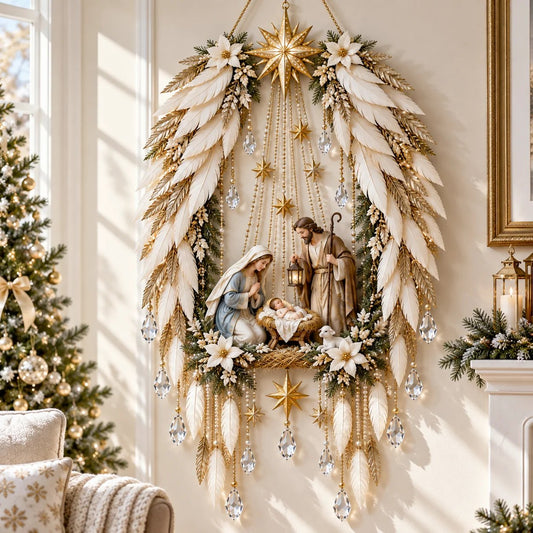 ✨Last Day 49% OFF✨✝️ Angel Wings Faith Nativity™ – Lighted Holy Birth Wall Decor