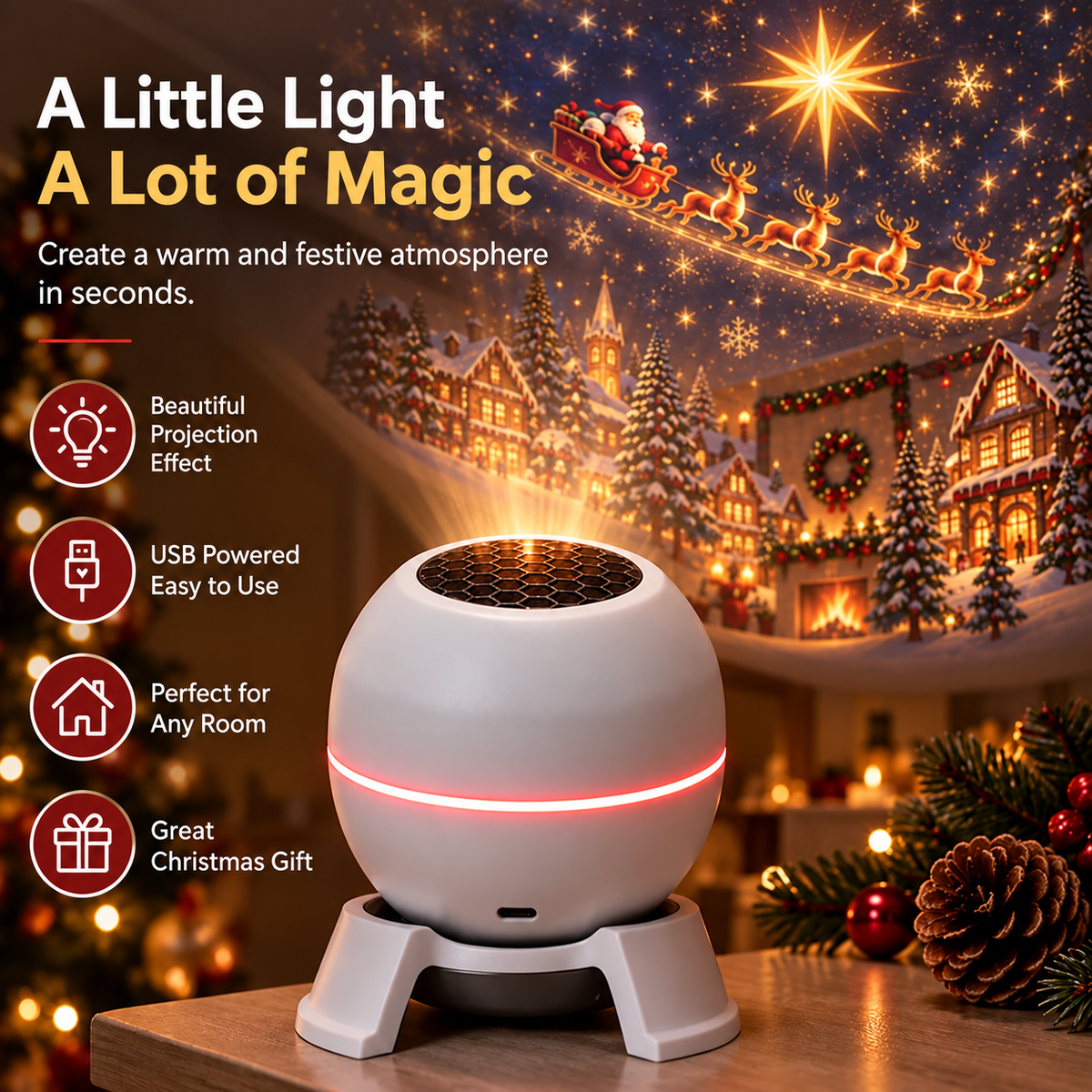 💡 Turn Any Room Into a Christmas Wonderland – Holiday Projection Night Light