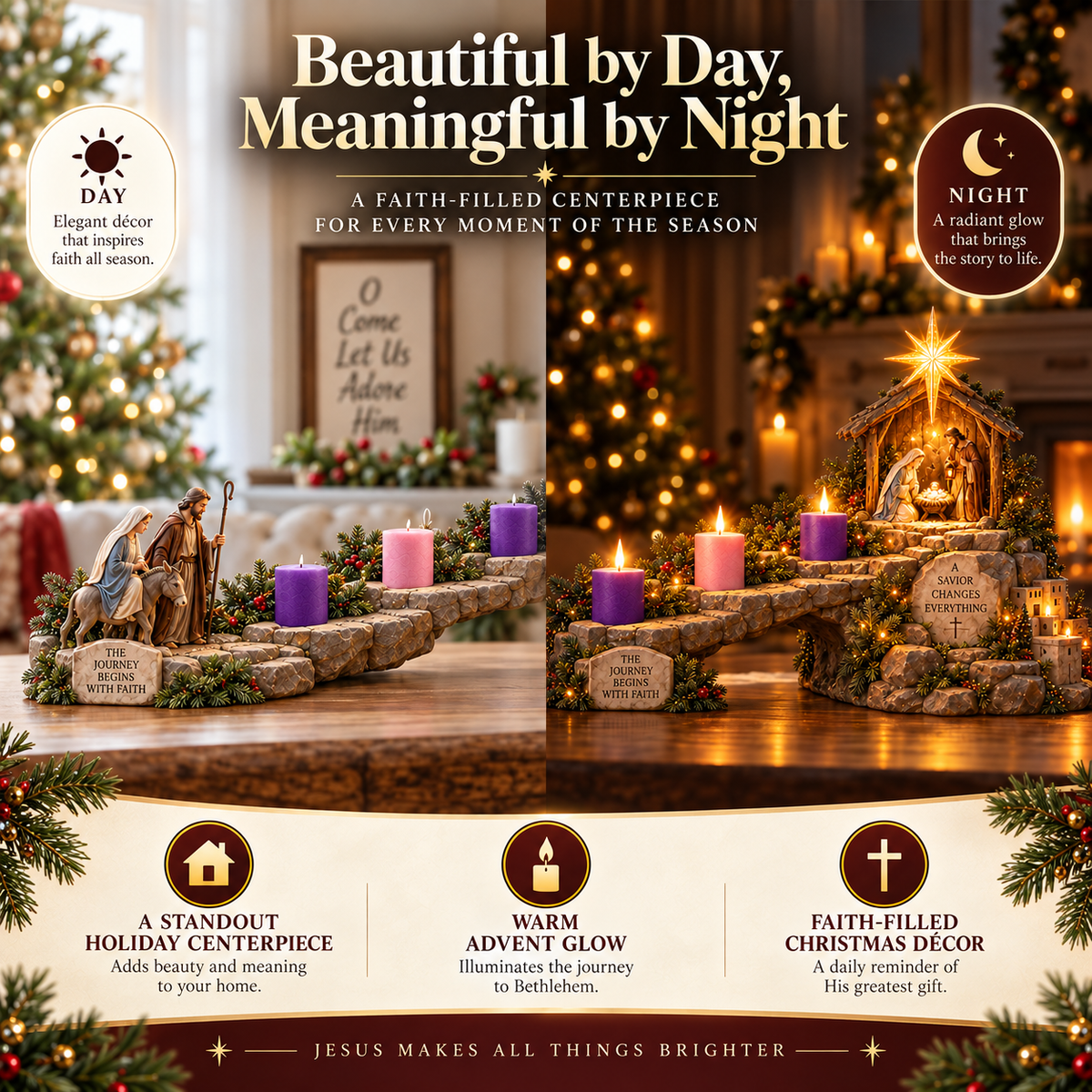 ✨45 %✝️ Journey to Bethlehem – 4-Week Lighted Advent Nativity Path