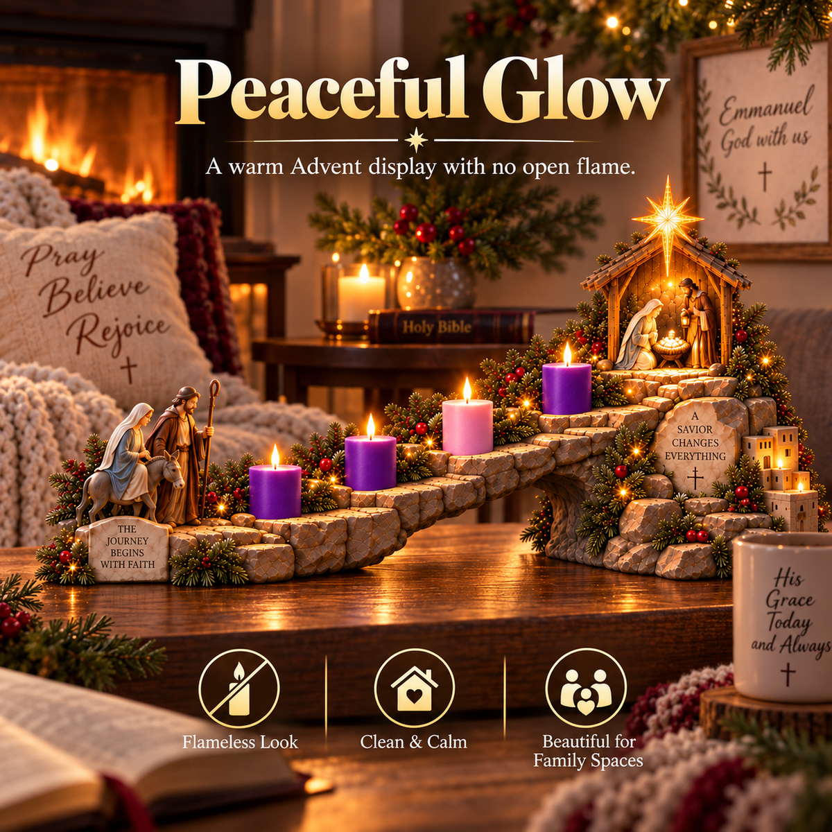 ✨45 %✝️ Journey to Bethlehem – 4-Week Lighted Advent Nativity Path
