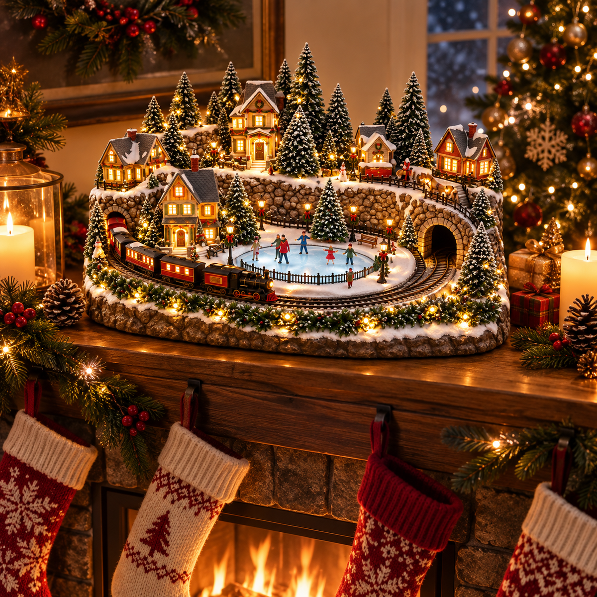 🚂 Animated Holiday Train & Ice Rink Scene ✨