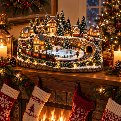🚂 Animated Holiday Train & Ice Rink Scene ✨