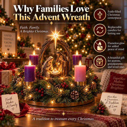 🔥  New Arrival — 30K+ Sold！👼Lighted Nativity Advent Wreath – A Sacred 4-Week Christmas Tradition🕯️