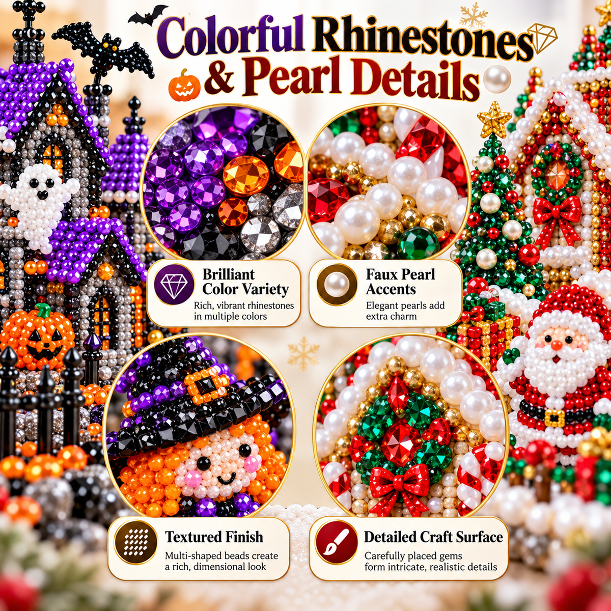 🎄🎃 3D DIY Diamond Art Village Kit – Christmas & Halloween Craft Decor