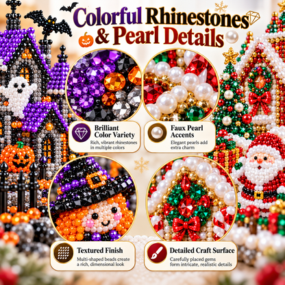 🎄🎃 3D DIY Diamond Art Village Kit – Christmas & Halloween Craft Decor