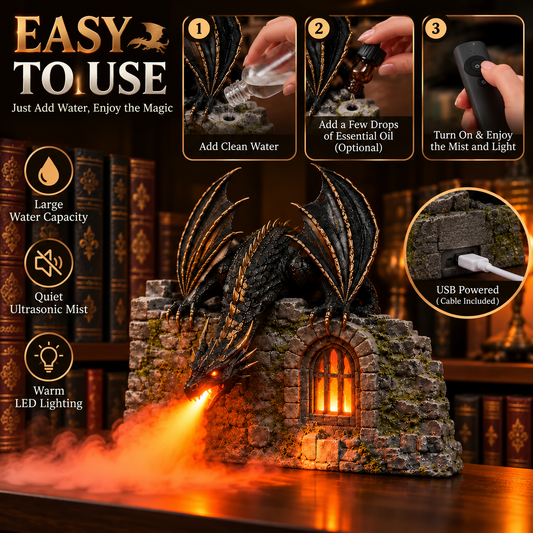 🏰Last Day 45% OFF🐉 Dragon-Shaped Humidifier (with Flame Effect) — 🏰Add a Touch of Fantasy Magic to Your Reading Nook（副本）