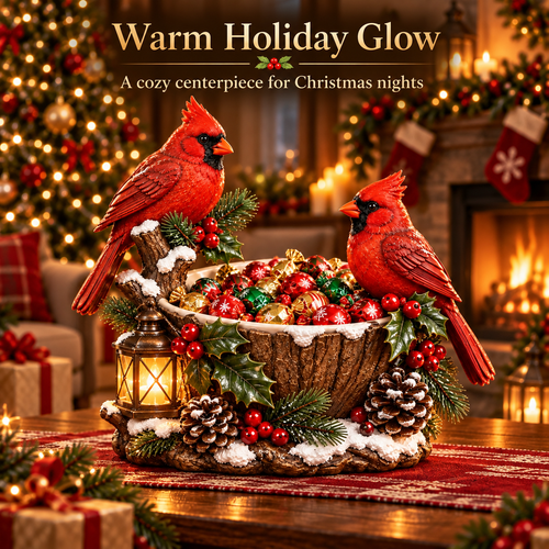 Last Day 48% Off❤️ Cardinal Christmas Treat Bowl™ – Lighted Holiday Candy Bowl & Tabletop Decor