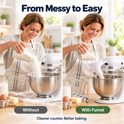 🥣 No-Mess Mixer Funnel – Wide-Mouth Ingredient Guide for Cleaner Baking