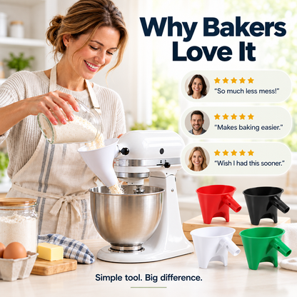 🥣 No-Mess Mixer Funnel – Wide-Mouth Ingredient Guide for Cleaner Baking