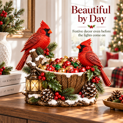 Last Day 48% Off❤️ Cardinal Christmas Treat Bowl™ – Lighted Holiday Candy Bowl & Tabletop Decor