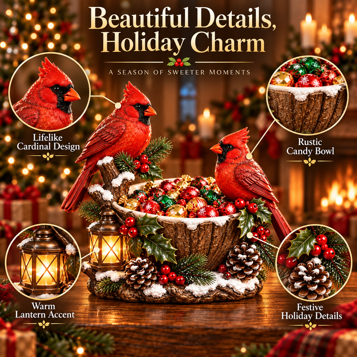 Last Day 48% Off❤️ Cardinal Christmas Treat Bowl™ – Lighted Holiday Candy Bowl & Tabletop Decor