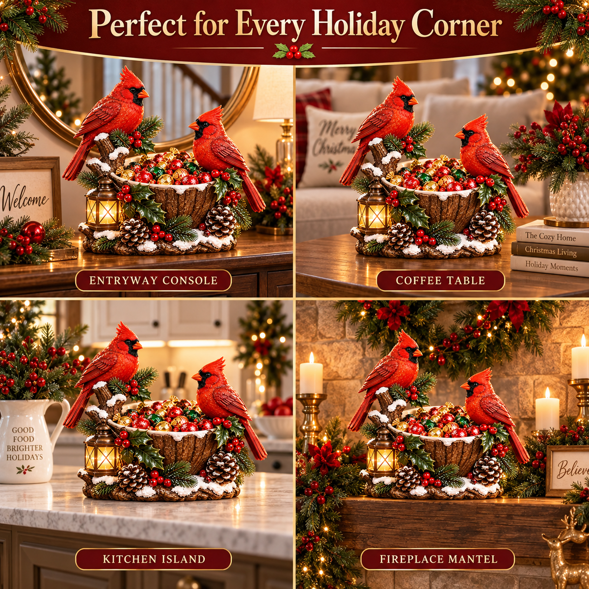 Last Day 48% Off❤️ Cardinal Christmas Treat Bowl™ – Lighted Holiday Candy Bowl & Tabletop Decor