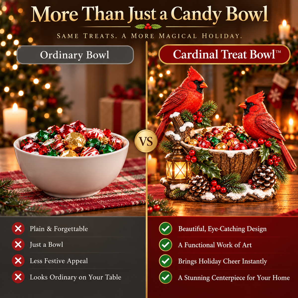 Last Day 48% Off❤️ Cardinal Christmas Treat Bowl™ – Lighted Holiday Candy Bowl & Tabletop Decor