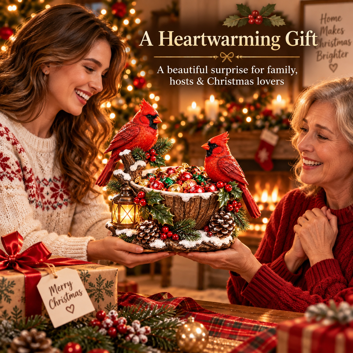 Last Day 48% Off❤️ Cardinal Christmas Treat Bowl™ – Lighted Holiday Candy Bowl & Tabletop Decor
