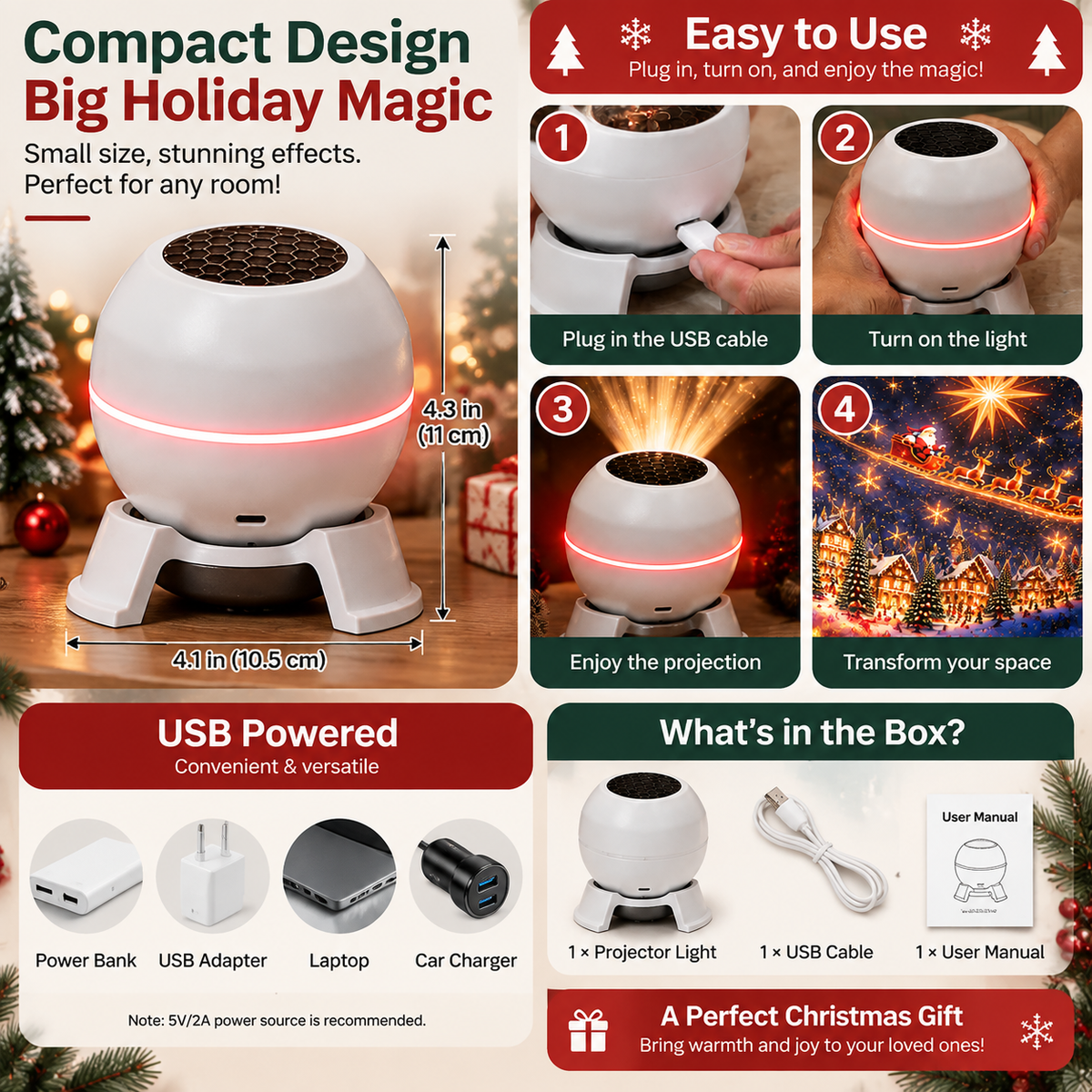 💡 Turn Any Room Into a Christmas Wonderland – Holiday Projection Night Light