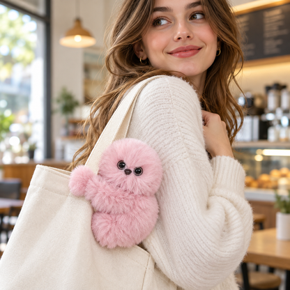 🎁 49% OFF🧸Interactive Fluffy Bag Charm – Cute Head-Turning Plush Companion