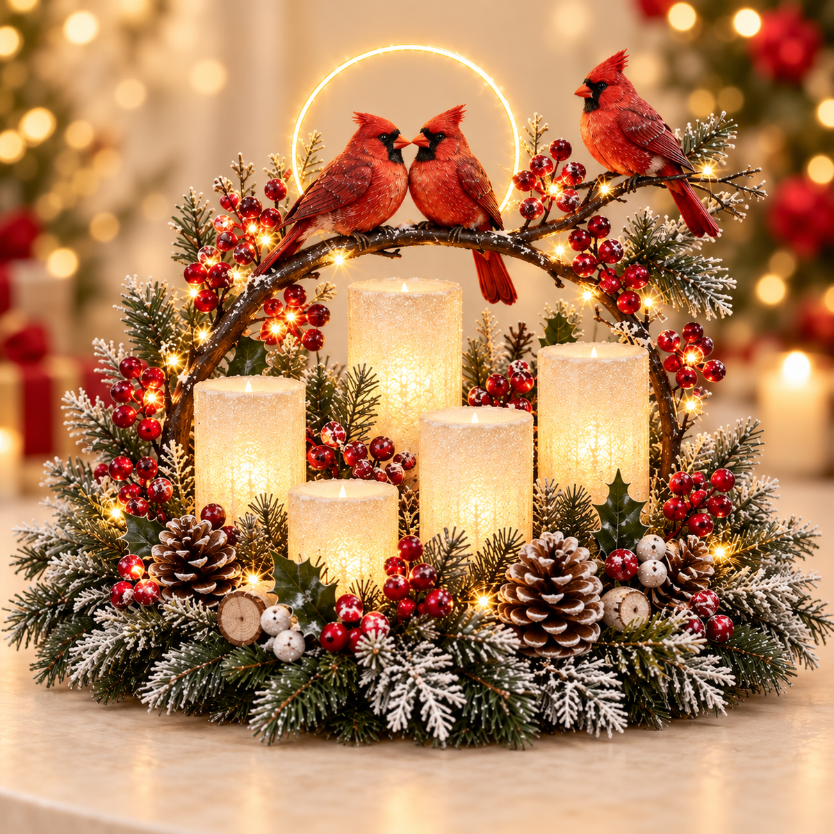 🎅🎄 Glowing Christmas Centerpiece with Warm Flameless Candlelight ✨🕯️