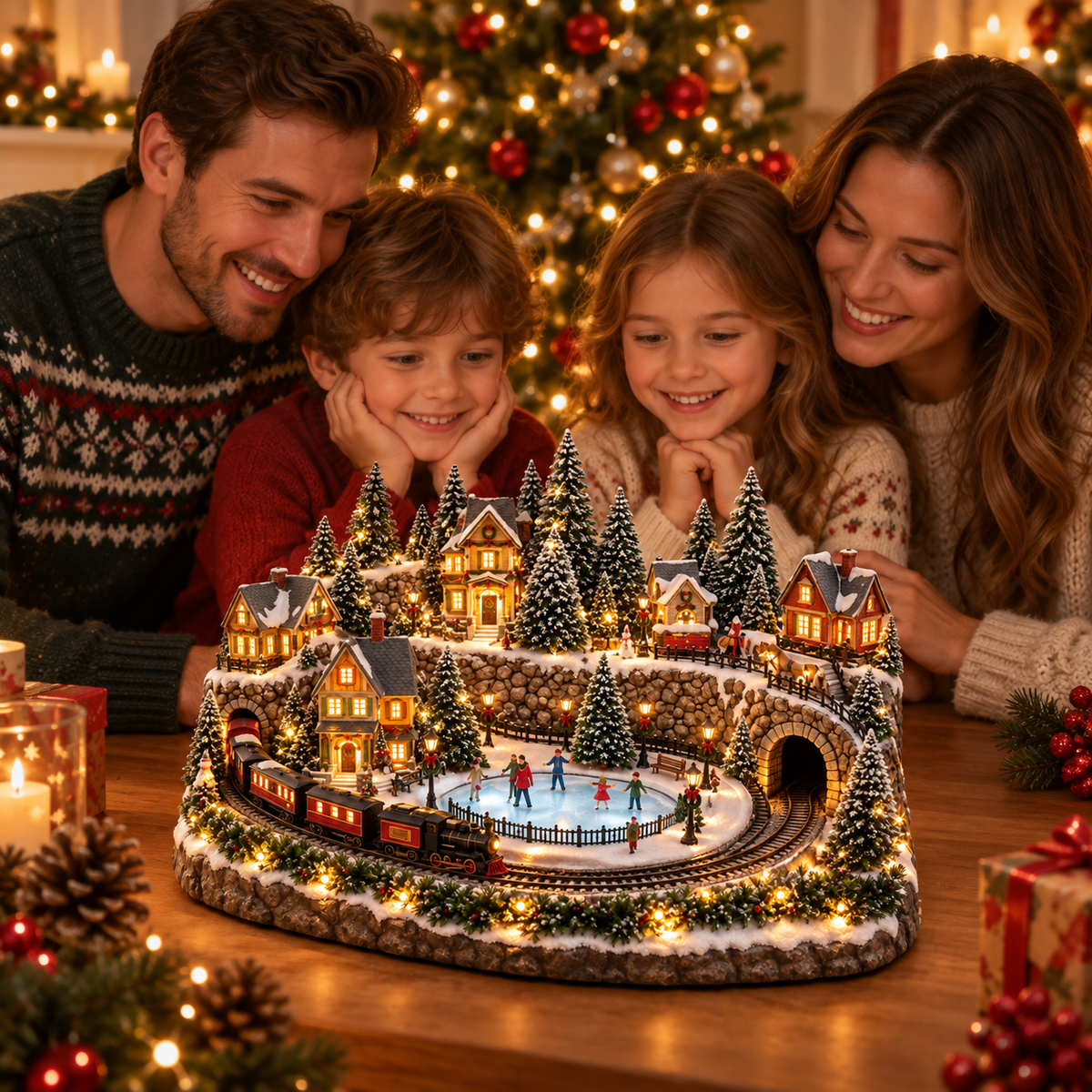 🚂 Animated Holiday Train & Ice Rink Scene ✨