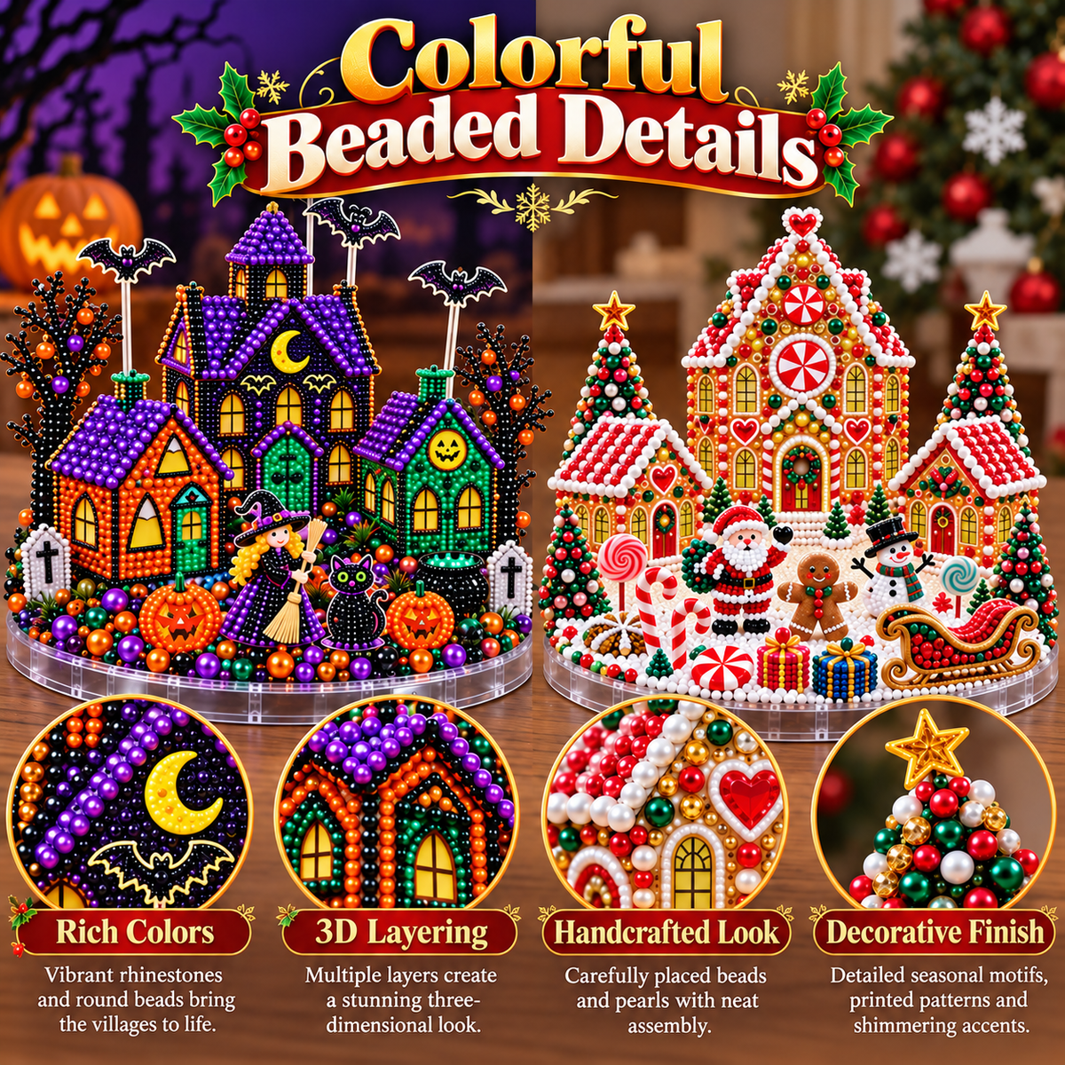 🎄🎃 3D DIY Diamond Art Village Kit – Christmas & Halloween Craft Decor
