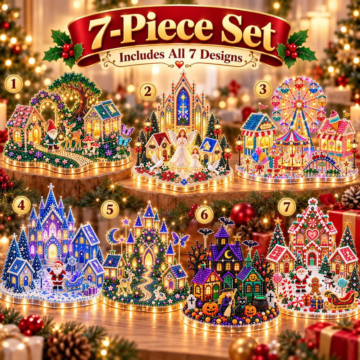 🎄🎃 3D DIY Diamond Art Village Kit – Christmas & Halloween Craft Decor