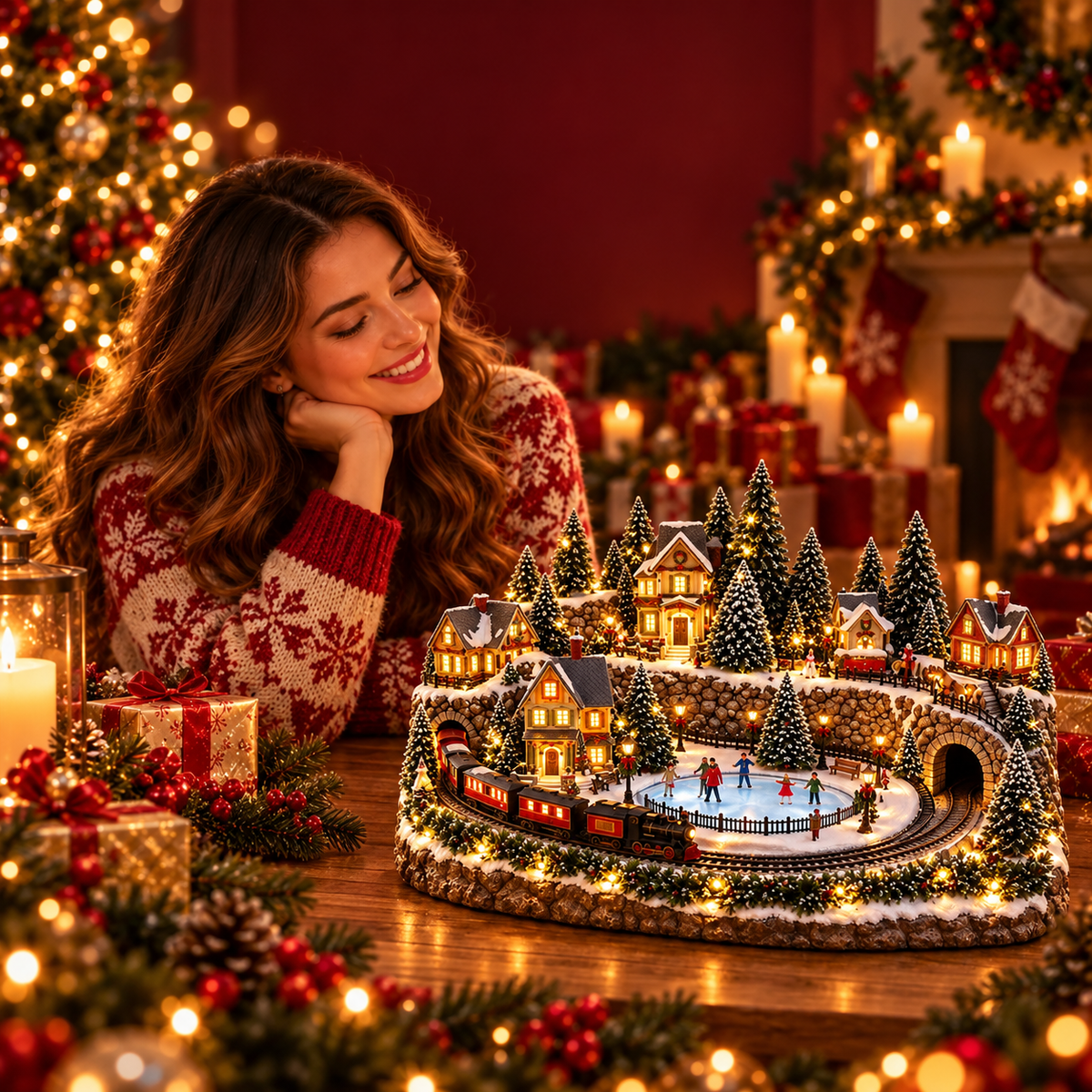 🔥 49% OFF 🚂 Animated Holiday Train & Ice Rink Scene ✨