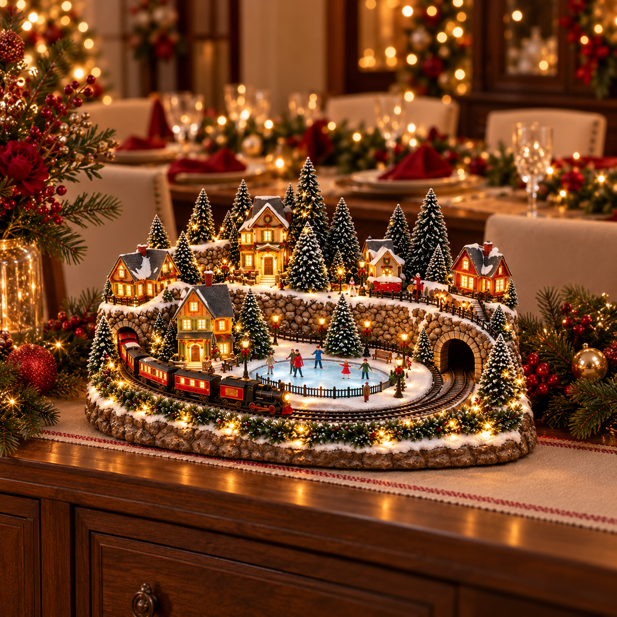 🚂 Animated Holiday Train & Ice Rink Scene ✨
