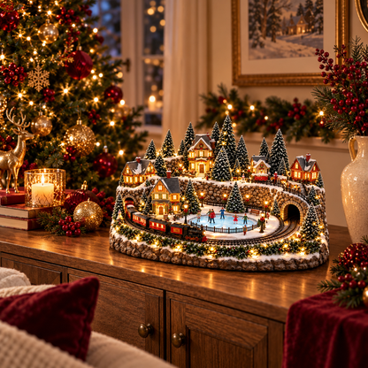 🚂 Animated Holiday Train & Ice Rink Scene ✨