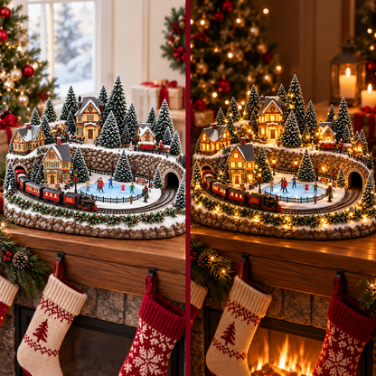 🚂 Animated Holiday Train & Ice Rink Scene ✨