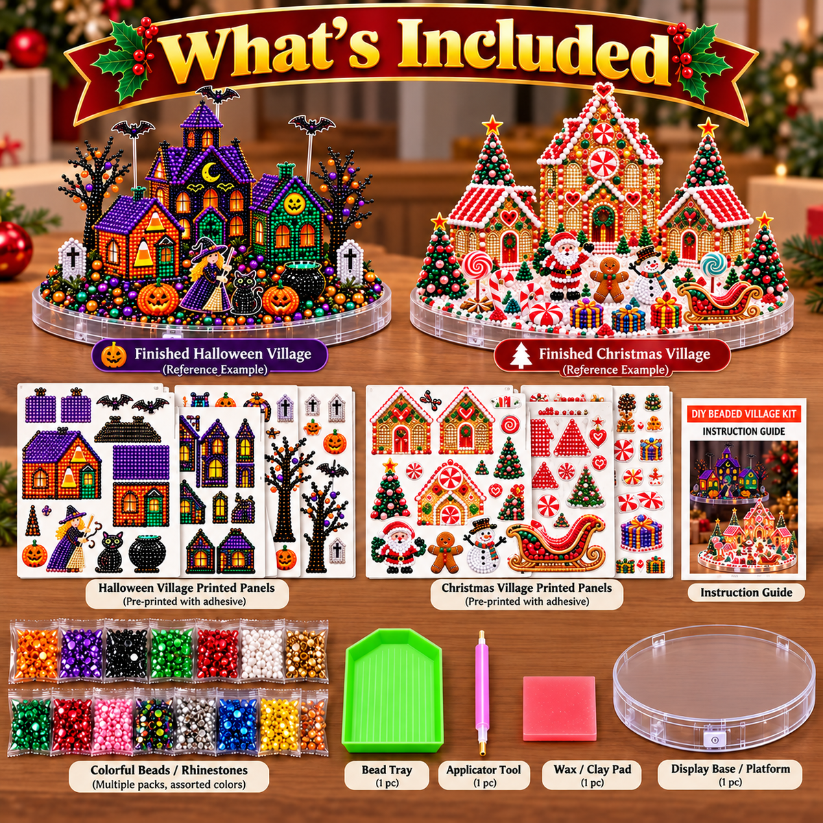 🎄🎃 3D DIY Diamond Art Village Kit – Christmas & Halloween Craft Decor